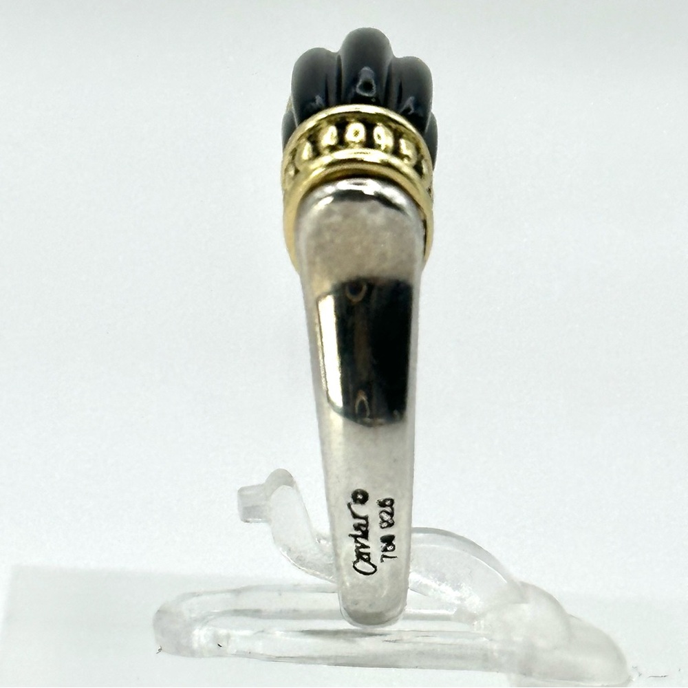 Lagos Caviar Fluted Black Onyx , Silver &18 Kt  Gold Ring Size 7 - Picture 6 of 10